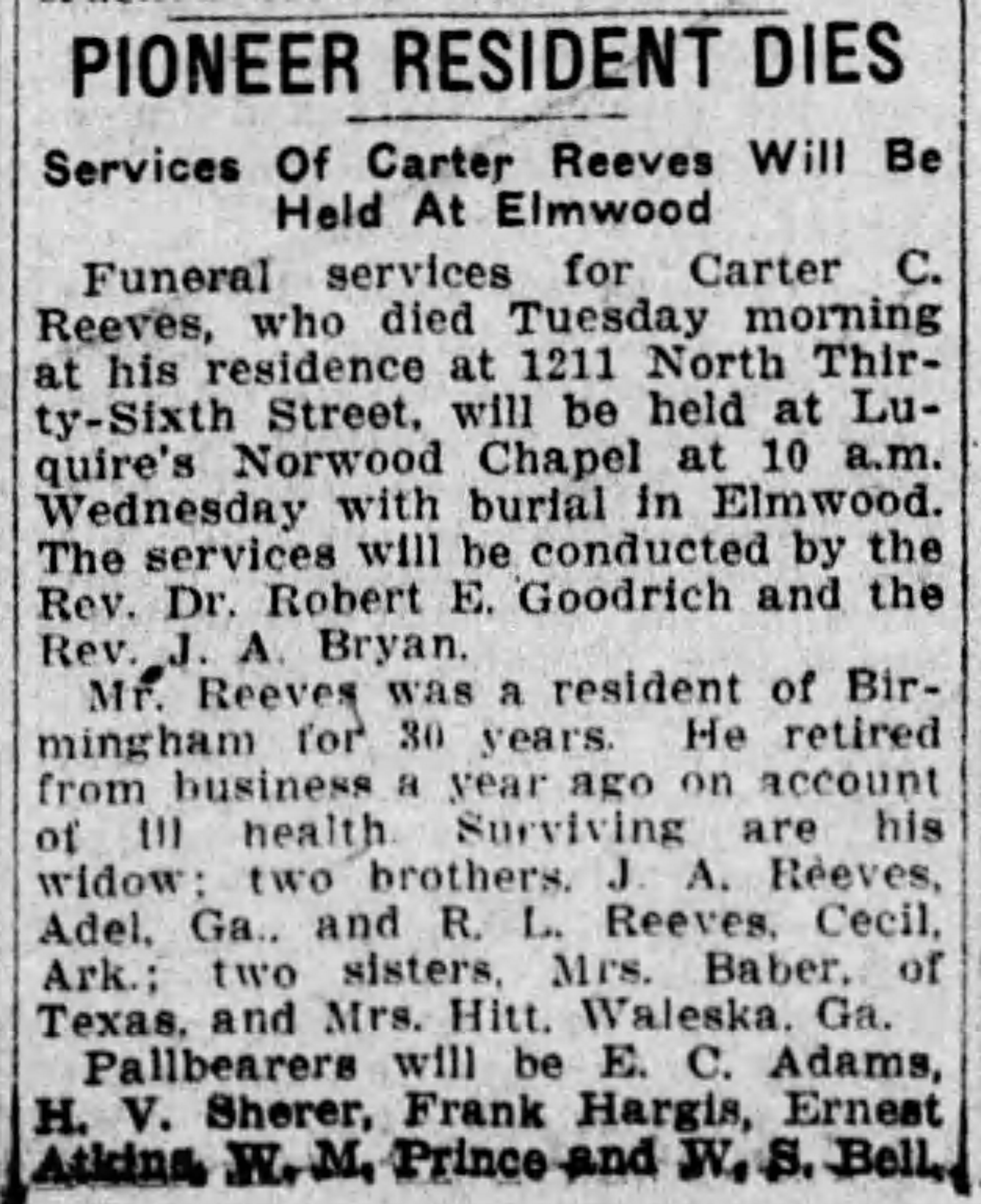 Carter C. Reeves obituary